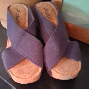 Lucky Brand Blue Wedge Sandals with Criss-Cross Design